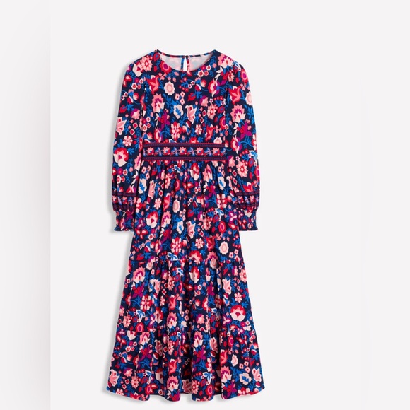 Boden Tabitha Tiered Jersey Dress-College Navy, Garden Vine - Picture 4 of 7